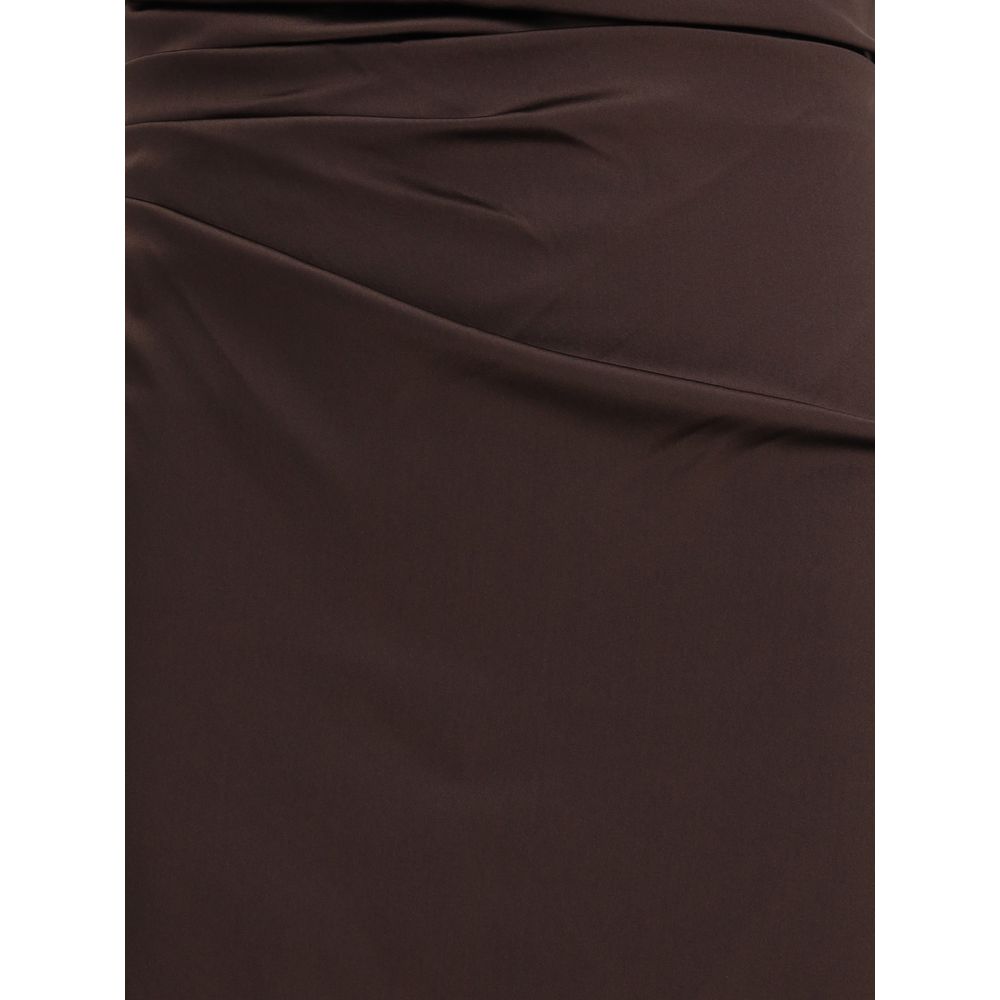 Staud Braunes Seiden-Cocktailkleid